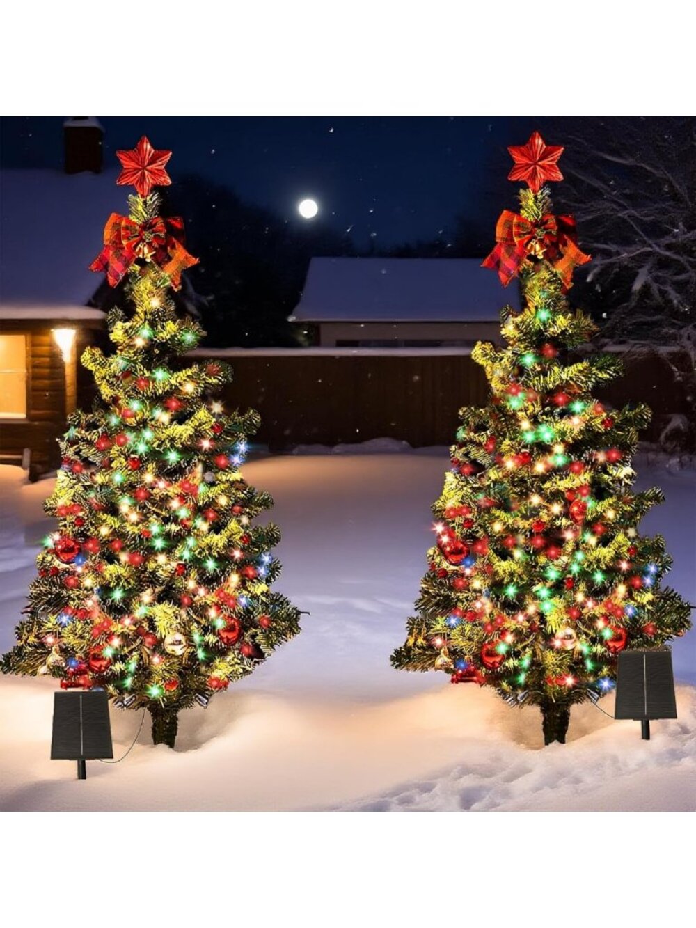 2-Pack 3.2FT Solar Christmas Trees with 100 LED Lights & 8 Modes for Outdoor